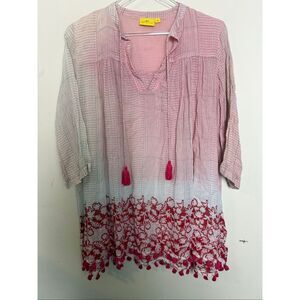 Roberta Roller Rabbit Pink Tassel Trim Tunic Dress Size XS Boho Resort Cotton